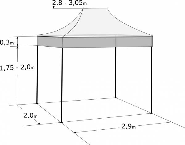 Gyorsan összecsukható sátor 2x3m – acél: Méretek és paraméterek