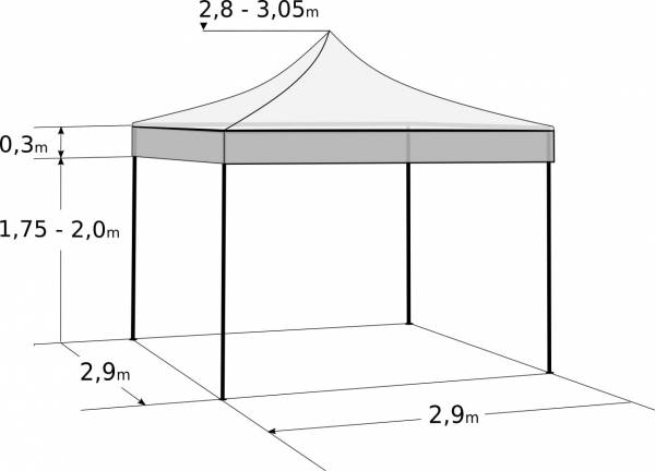 Gyorsan összecsukható sátor 3x3 m - alumínium: Méretek és paraméterek