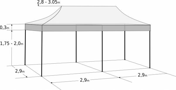 Gyorsan összecsukható sátor 3x6m - acél: Méretek és paraméterek