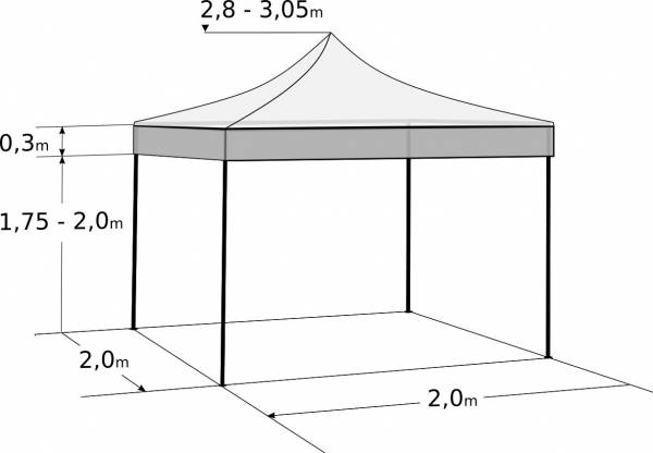 Gyorsan összecsukható sátor 2x2m – acél: Méretek és paraméterek